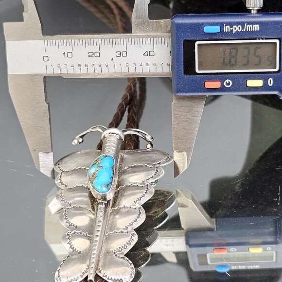 Navajo Turquoise Sterling Silver Bolo Tie Large Butterfly Signed HW. USA - Picture 12 of 12